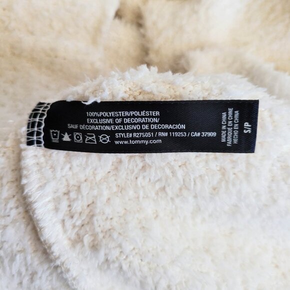 Tommy Hilfiger Hoodie Womens Small Cream Fuzzy Fleeece Pullover Spellout Logo - Picture 7 of 7